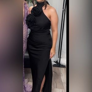 Black flower halter gown